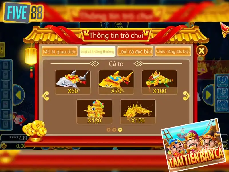 Chọn phòng chơi phù hợp với số vốn trong Tam tiên bắn cá